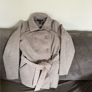 Forever 21 Light Gray Double-Breasted Pea Coat
